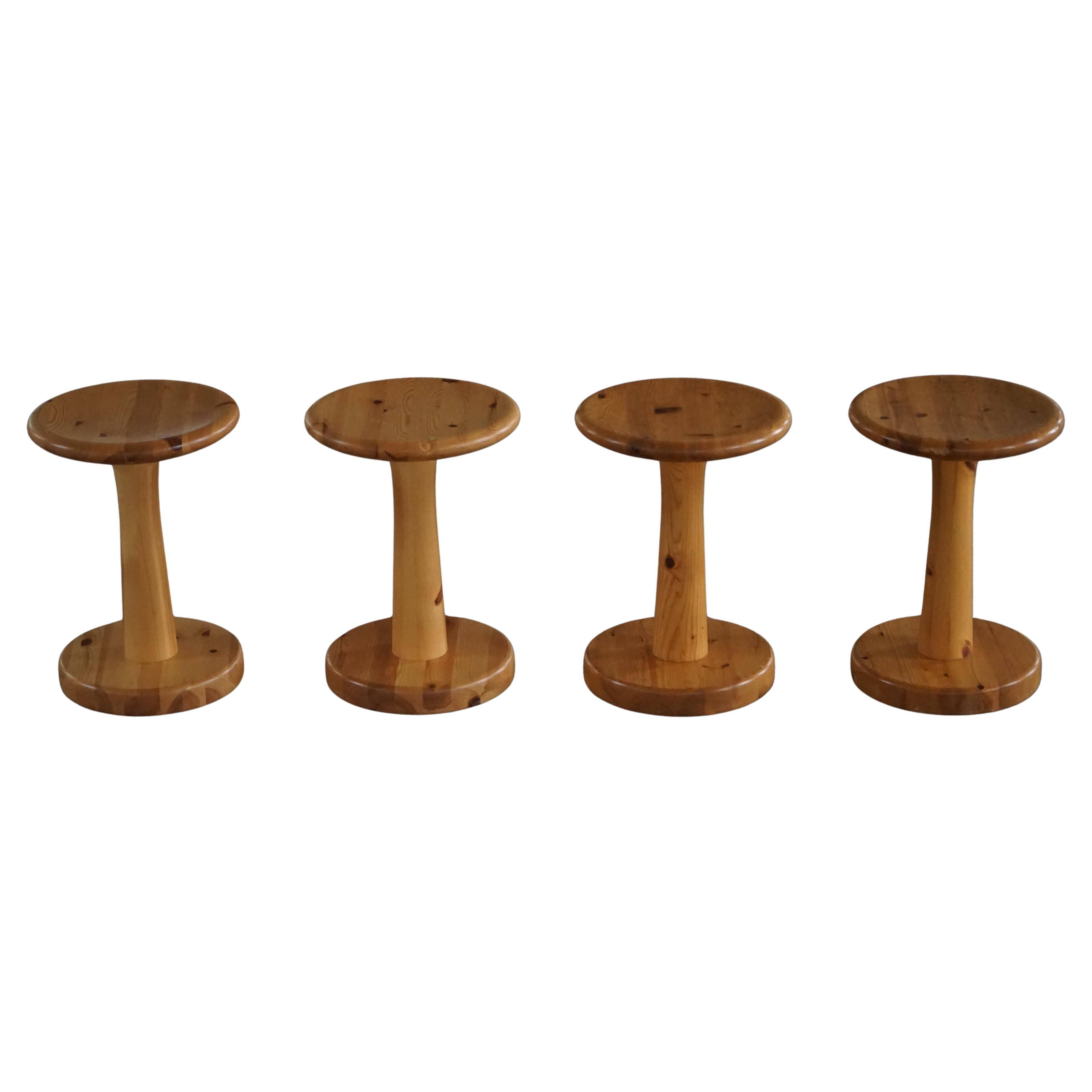 Set of 4 stools / bases in pine by Rainer Daumiller, Danish, mid-20th century, 1970.