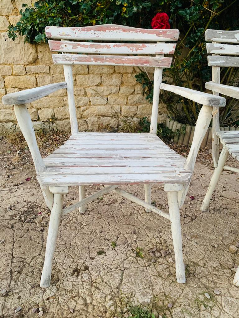 Set of garden seats: 4 armchairs and 1 chair - wooden