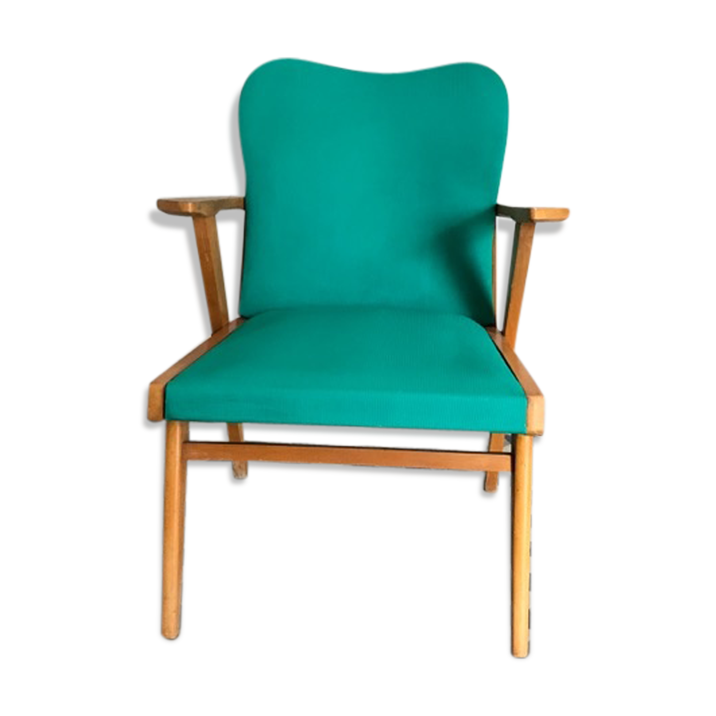 Fauteuil vintage bois et skaï vert