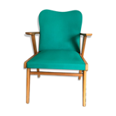 Vintage armchair wood and green leatherette