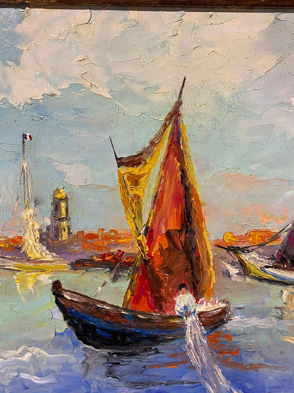 Tableau ancien, Marine à Saint-Tropez, signé, années 50/60