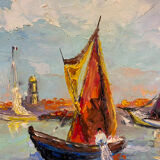 Tableau ancien, Marine à Saint-Tropez, signé, années 50/60