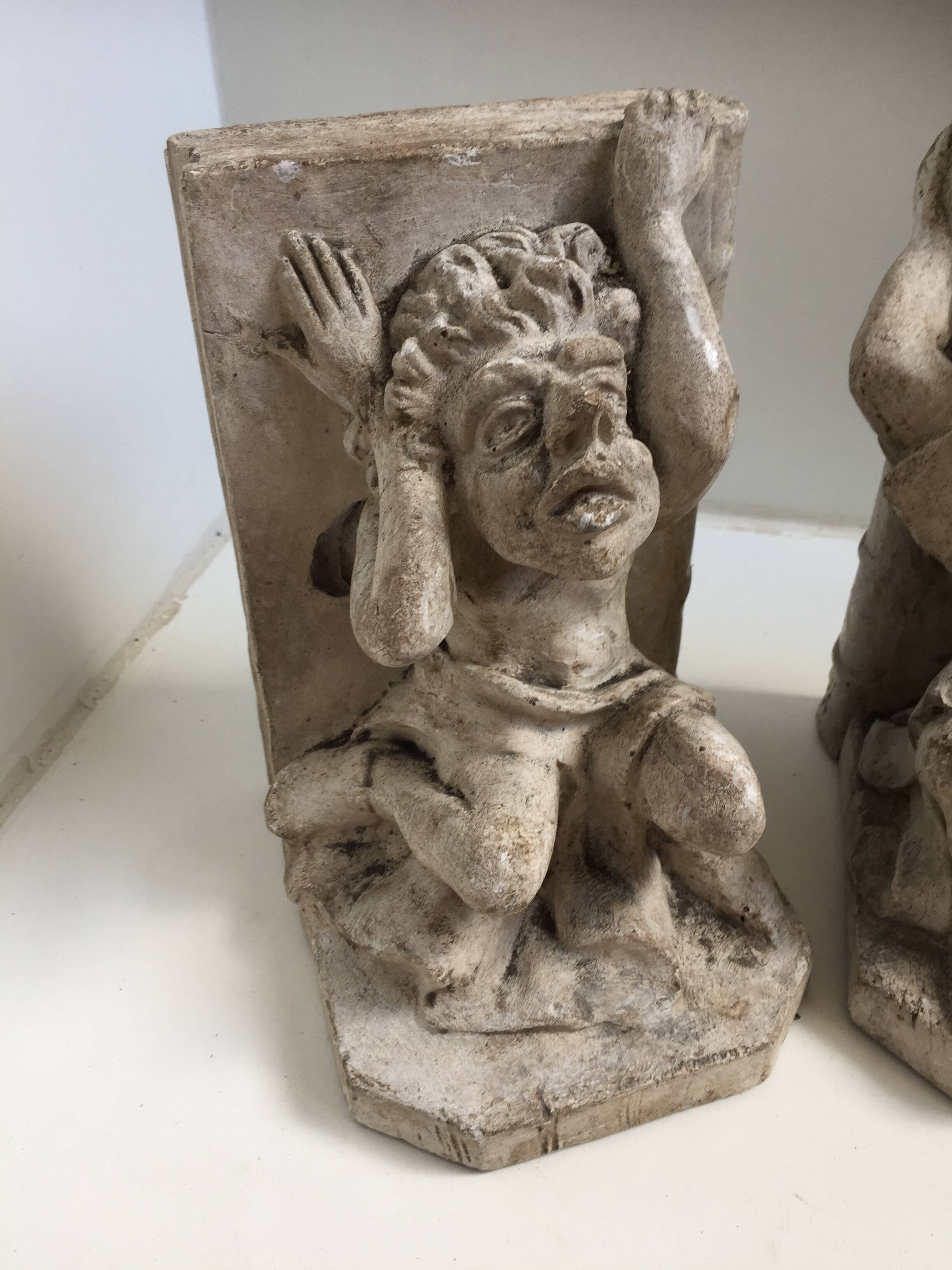 Pair of plaster bookends Gargoyles M. Brown Orléans