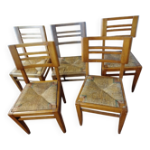 Lot de 5 chaises bois & paille