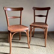 Pair of wooden bistro chairs signed Thonet, 1940s