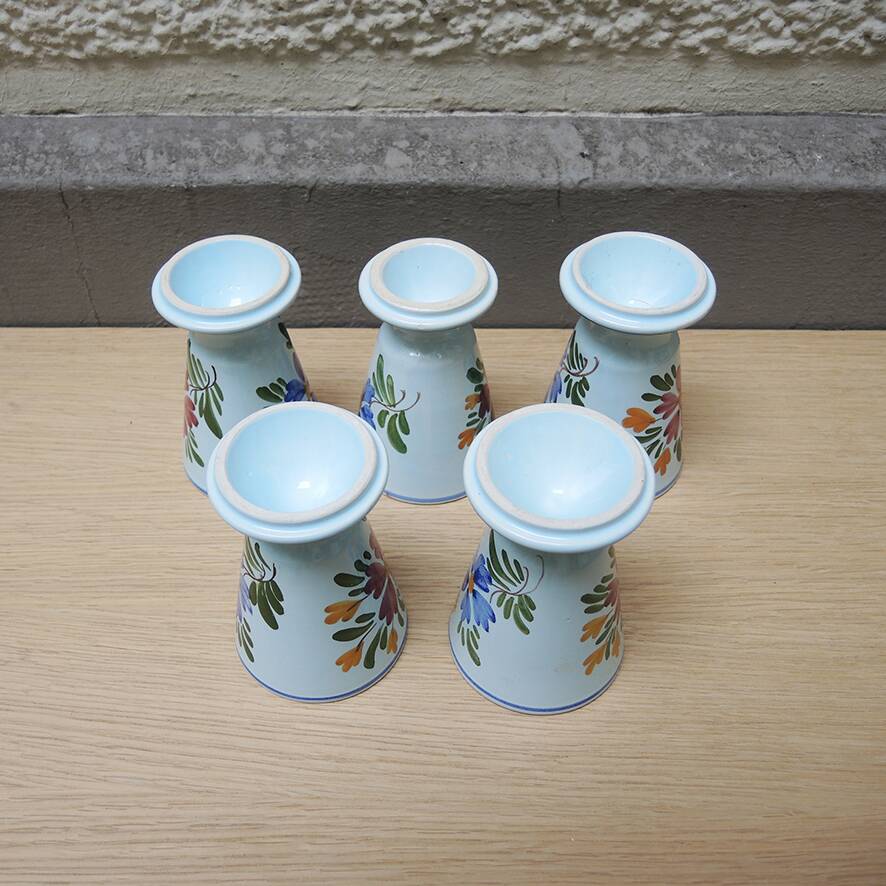 5 antique earthenware mazagrans with hand-painted floral decoration