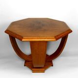 Octagonal Walnut Pedestal Table, Art Deco Modernist, France, c. 1930