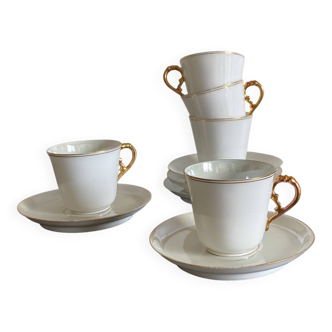 5 antique porcelain espresso cups in aqua green and gold trim