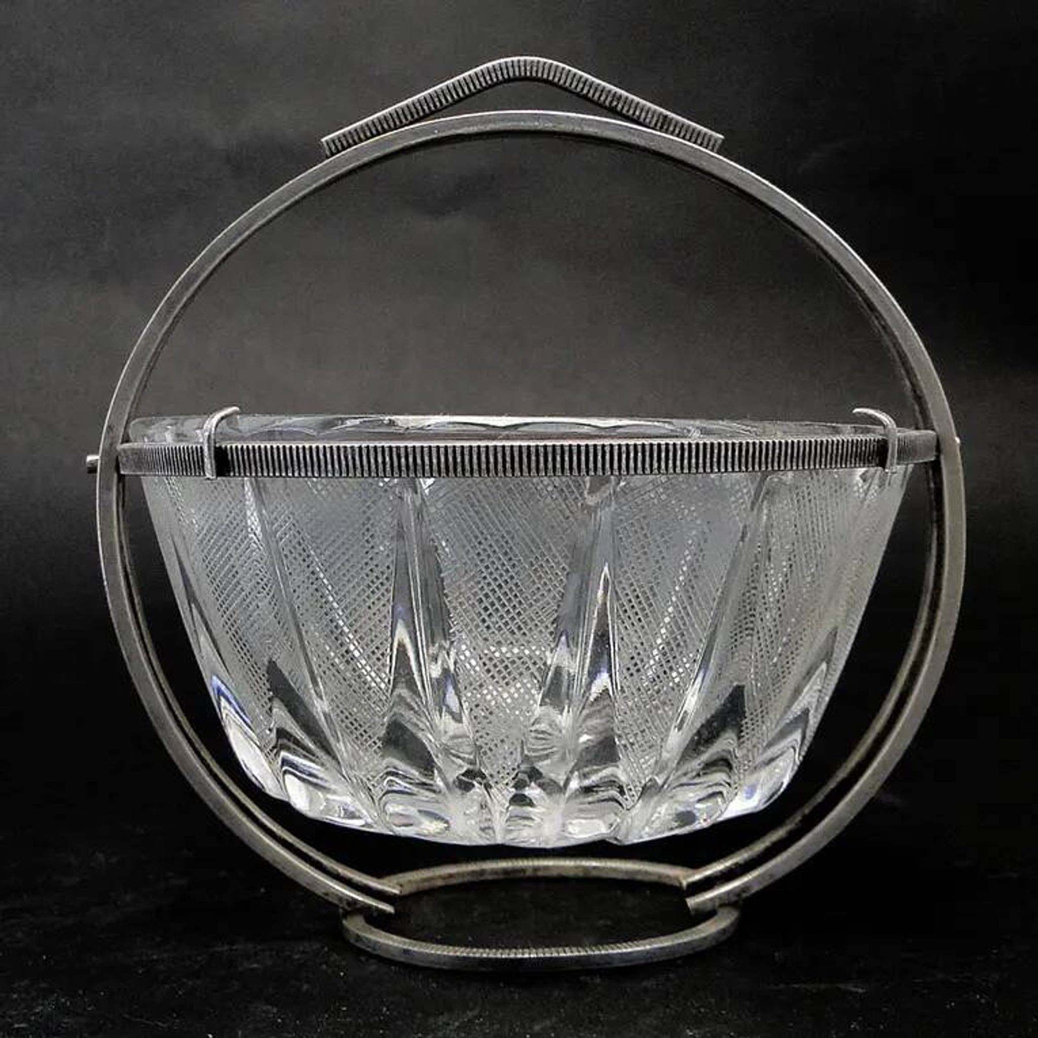 Art Deco sugar bowl, glass, silver-plated brass, Poland, 1920s
