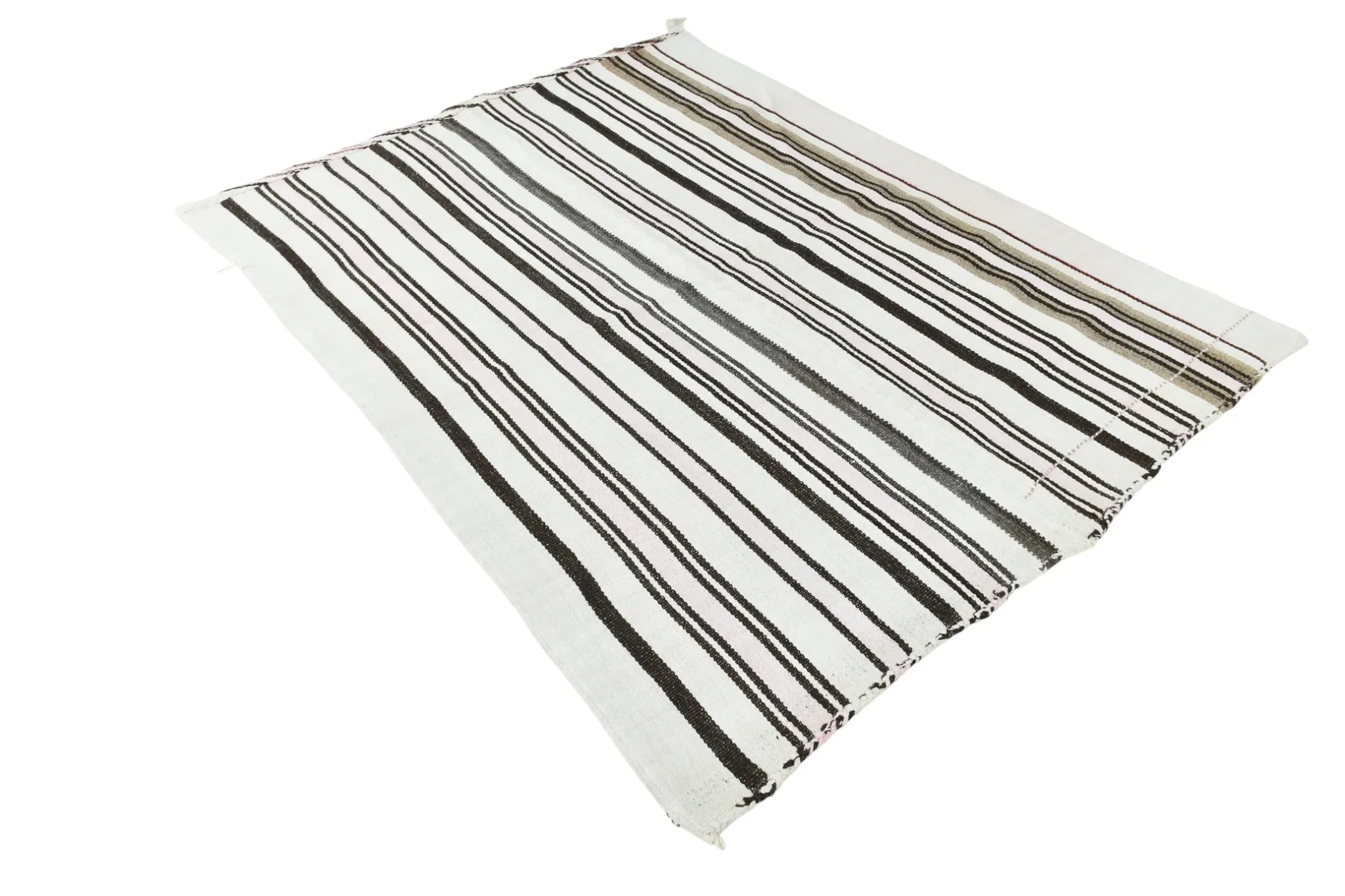 Mid Century Modern Off White & Black Kilim Rug, Bohemian Home Decor Carpet
