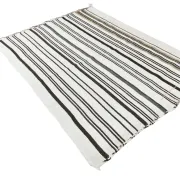 Mid Century Modern Off White & Black Kilim Rug, Bohemian Home Decor Carpet