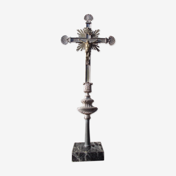 Croix d' autel bronze argenté 93 cm
