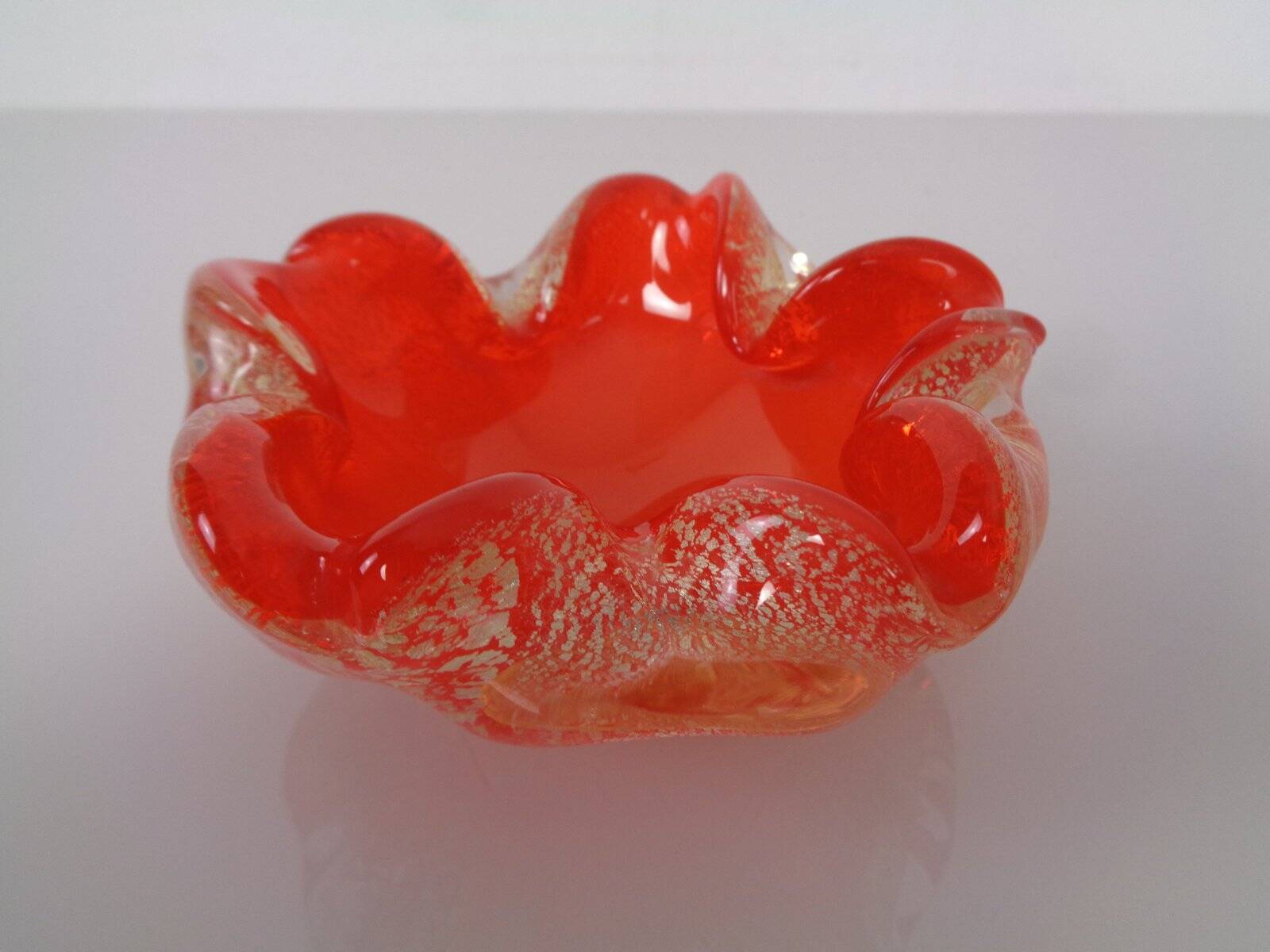 Red & Silver Murano Glass Ashtray by Barovier & Toso, Italy, 1960s