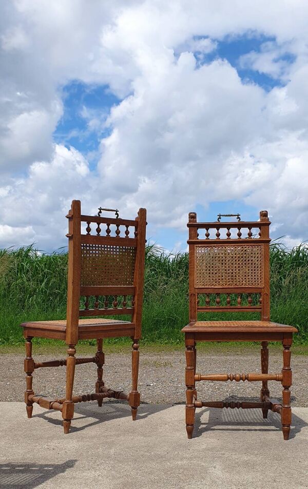 Ensemble ancien 6 - chaise en osier en chêne