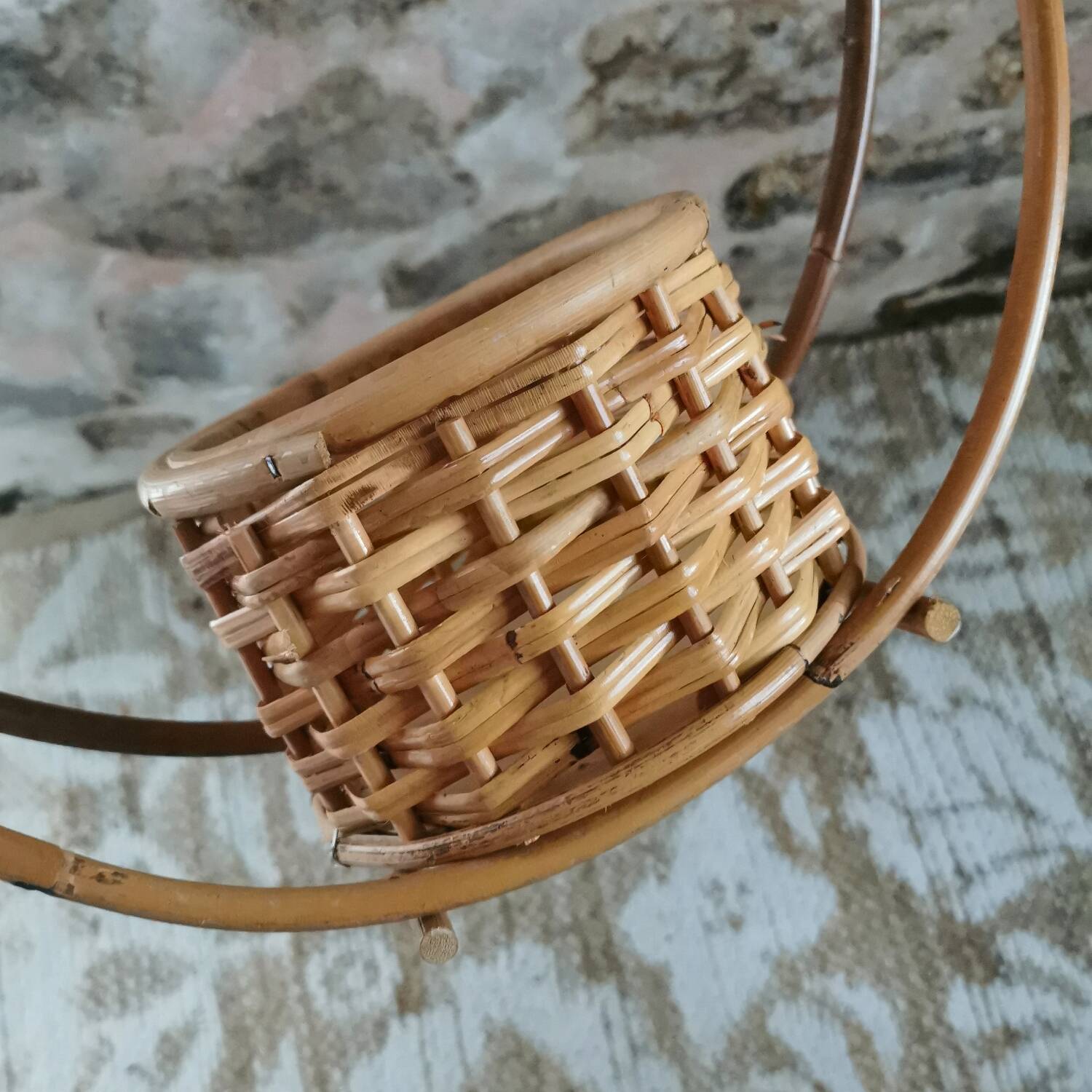 Vintage rattan plant holder and pot holder