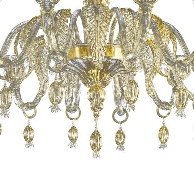 Contemporary Venetian Gold Murano Style Glass Chandelier With Leaves