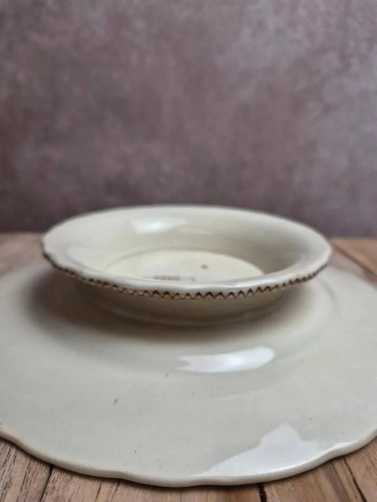 Antique compote dish Creil et Montereau B & Cie – fine polychrome earthenware 19th century
