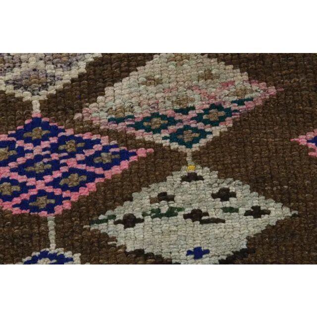 Tapis de couloir vintage turc Oushak fait main en laine et coton marron, années 1970