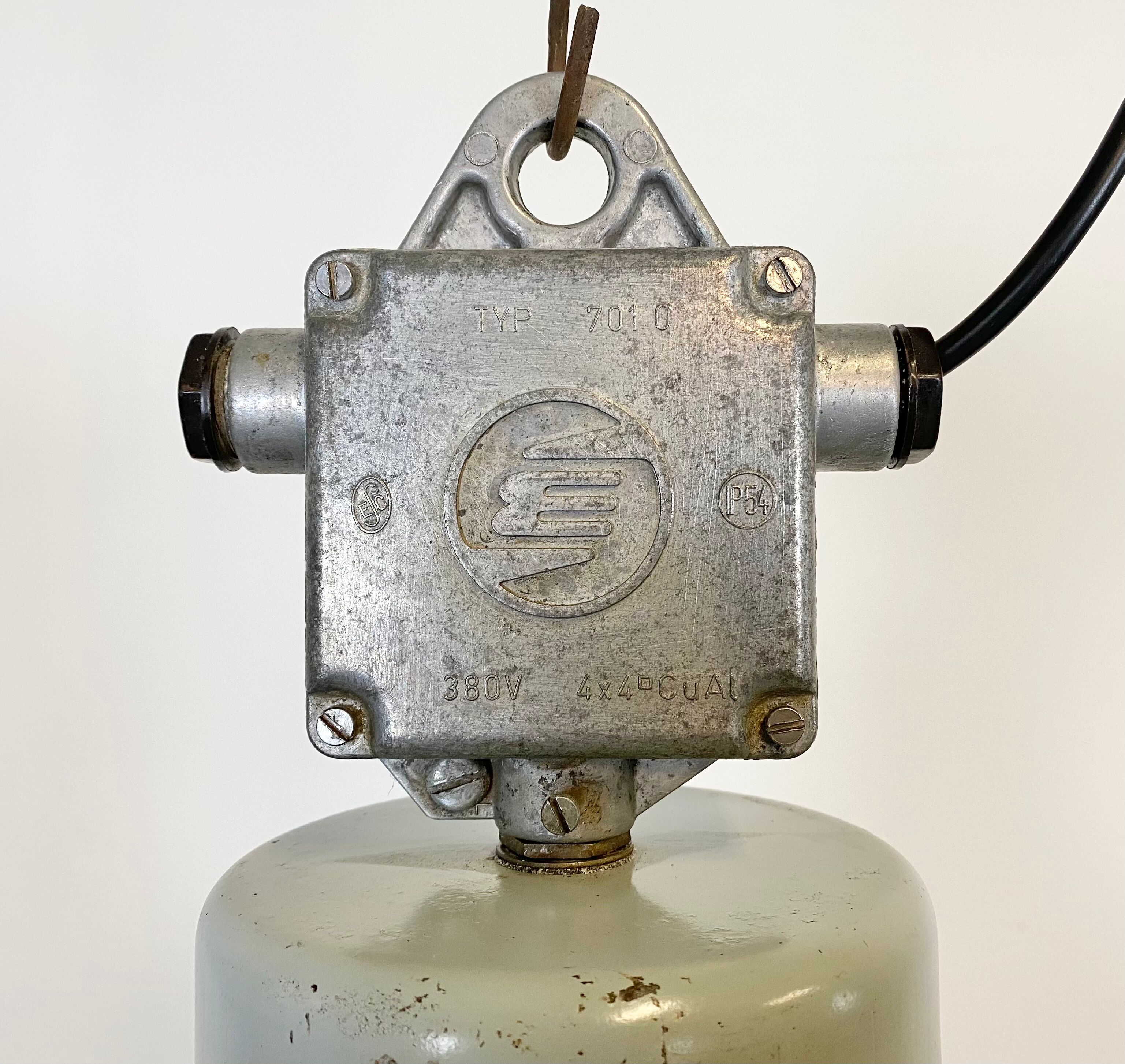 Industrial grey enamel factory lamp, 1960s