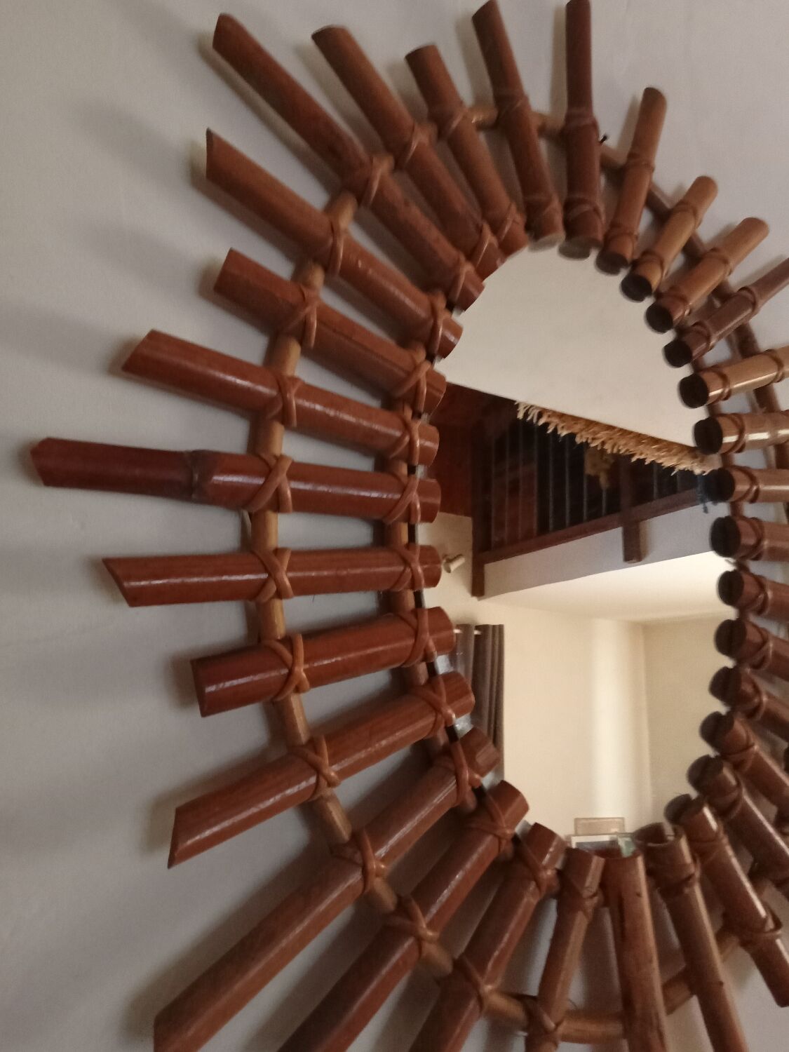 Sun mirror in bamboo and rattan, 70x55 cm