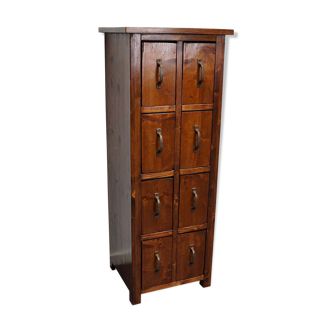 Armoire d'apothicaire ou d'atelier industrielle en pin Pays-Bas  1930