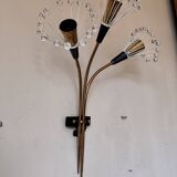 Wall lamp with 3 lights, brass and crystal balls, 1950s.