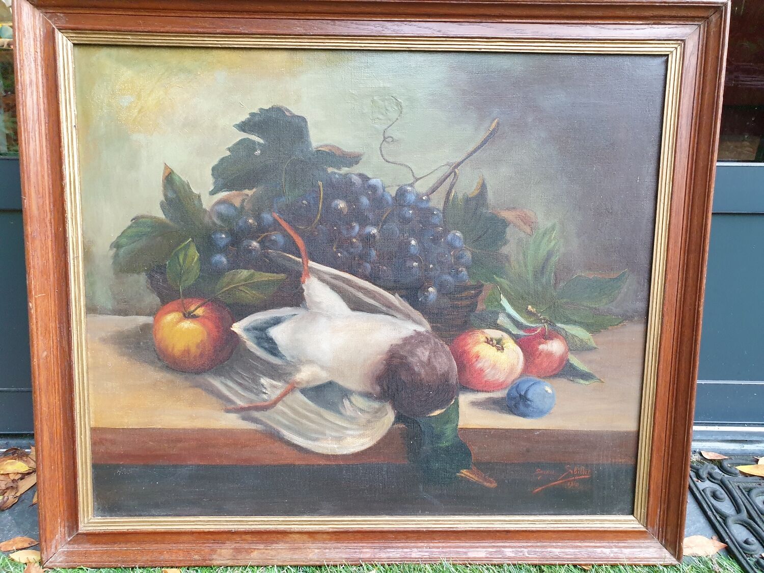 Still Life with Grapes and Game, signed, 1913