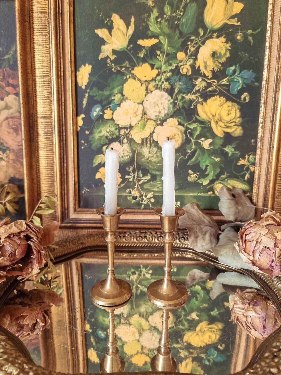 Duo of small brass candlesticks