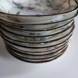 Series of 10 Fine Porcelain Cups and Saucers with Japanese Decor