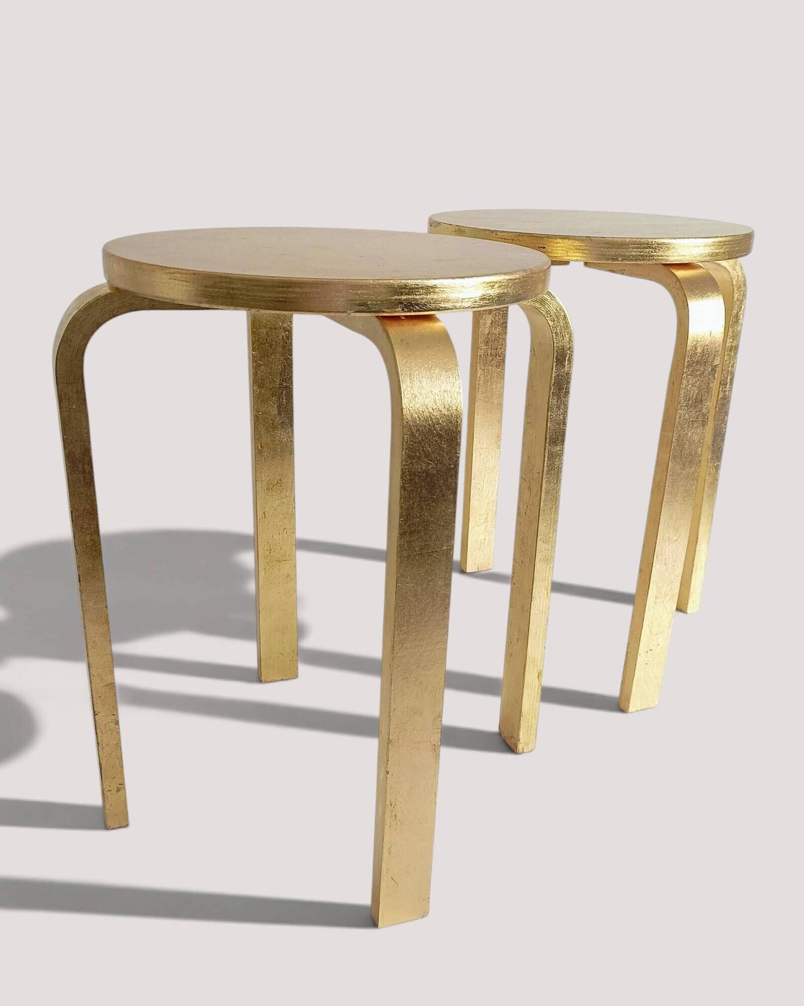 1990s IKEA Frosta Stools in the Style of Alvar Aalto, Gold Leaf Covered