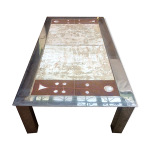 table basse inox et céramique