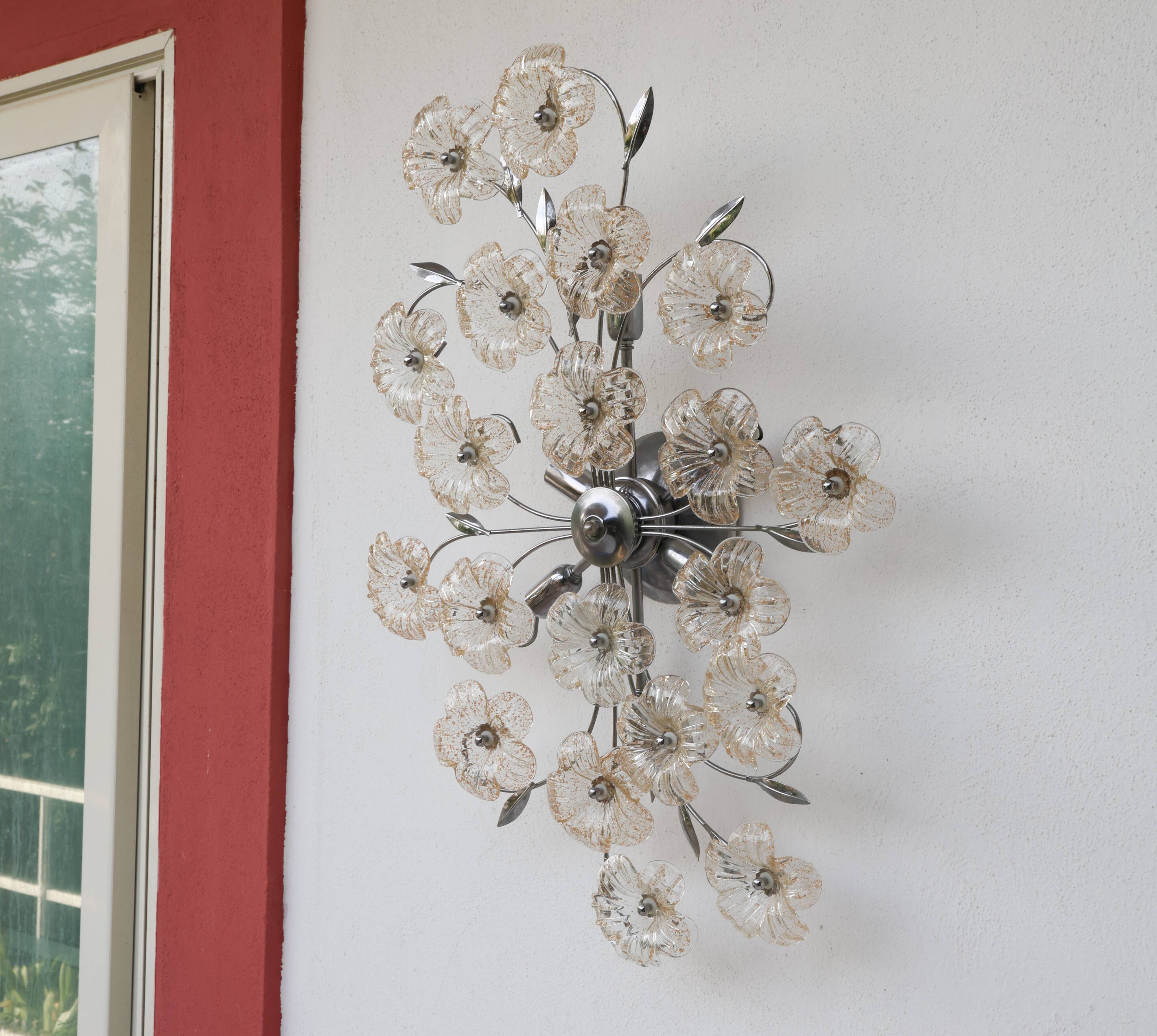 Large Size Gold and Transparent Murano Glass Wall light or Ceiling Light Fl