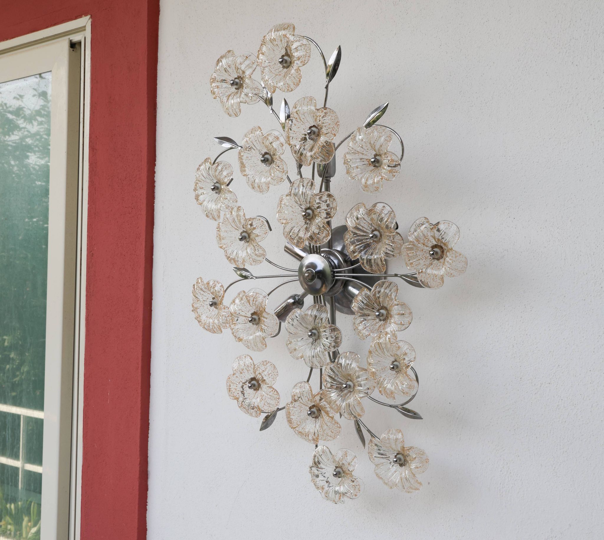 Large Size Gold and Transparent Murano Glass Wall light or Ceiling Light Fl