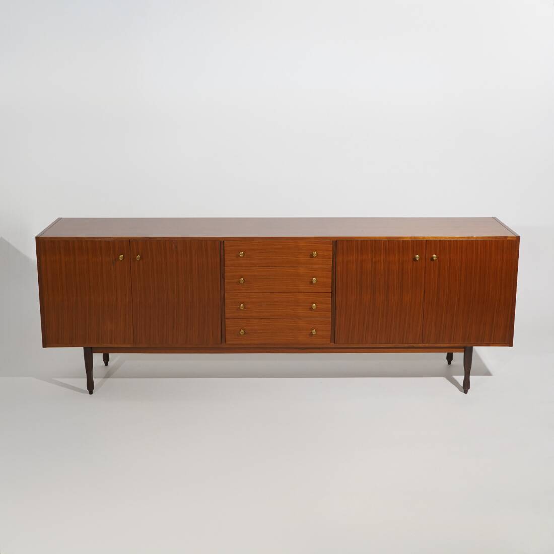 Wooden sideboard with brass knobs, 1960s