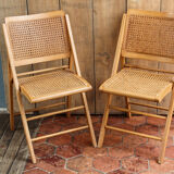 Set of 5 wooden folding chairs caned