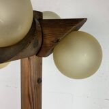 Midcentury brutalist oak floor lamp with 4 spheres, 1970s  by Temde Leuchten