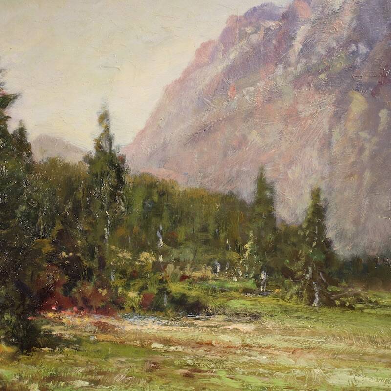 Peinture italienne vue de montagne de la Croda Rossa d'Ampezzo.