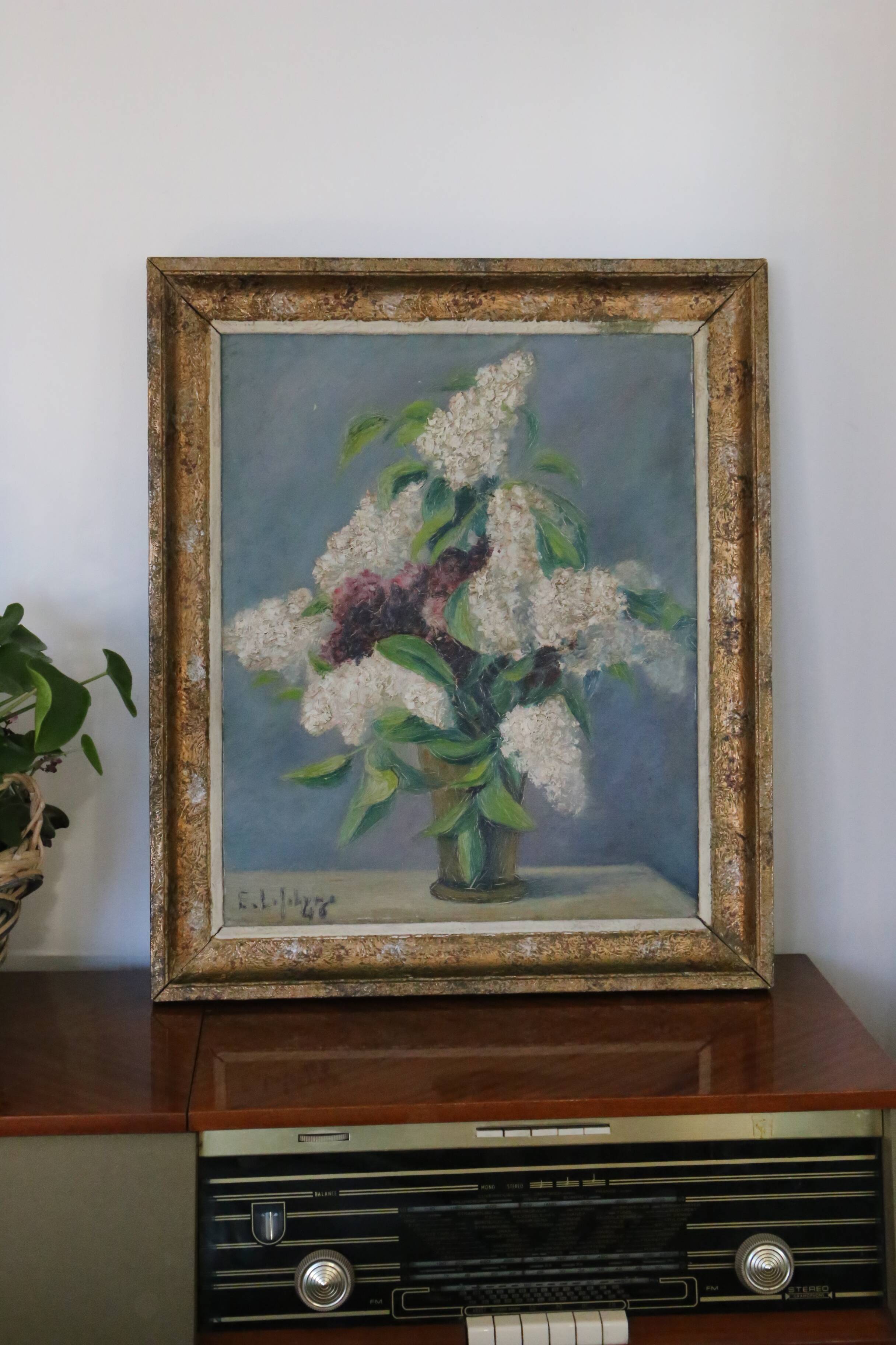 Oil painting, Lilac, still life, 1946