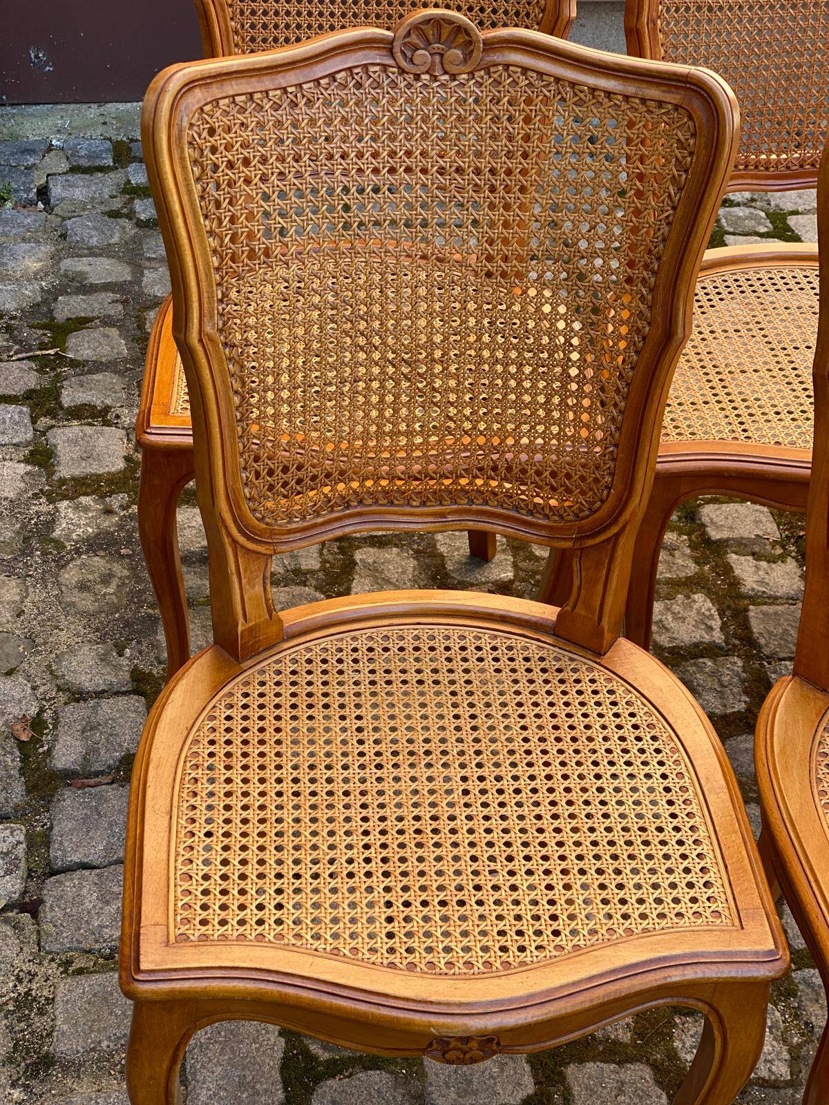 6 Louis XV style caned chairs in solid wood