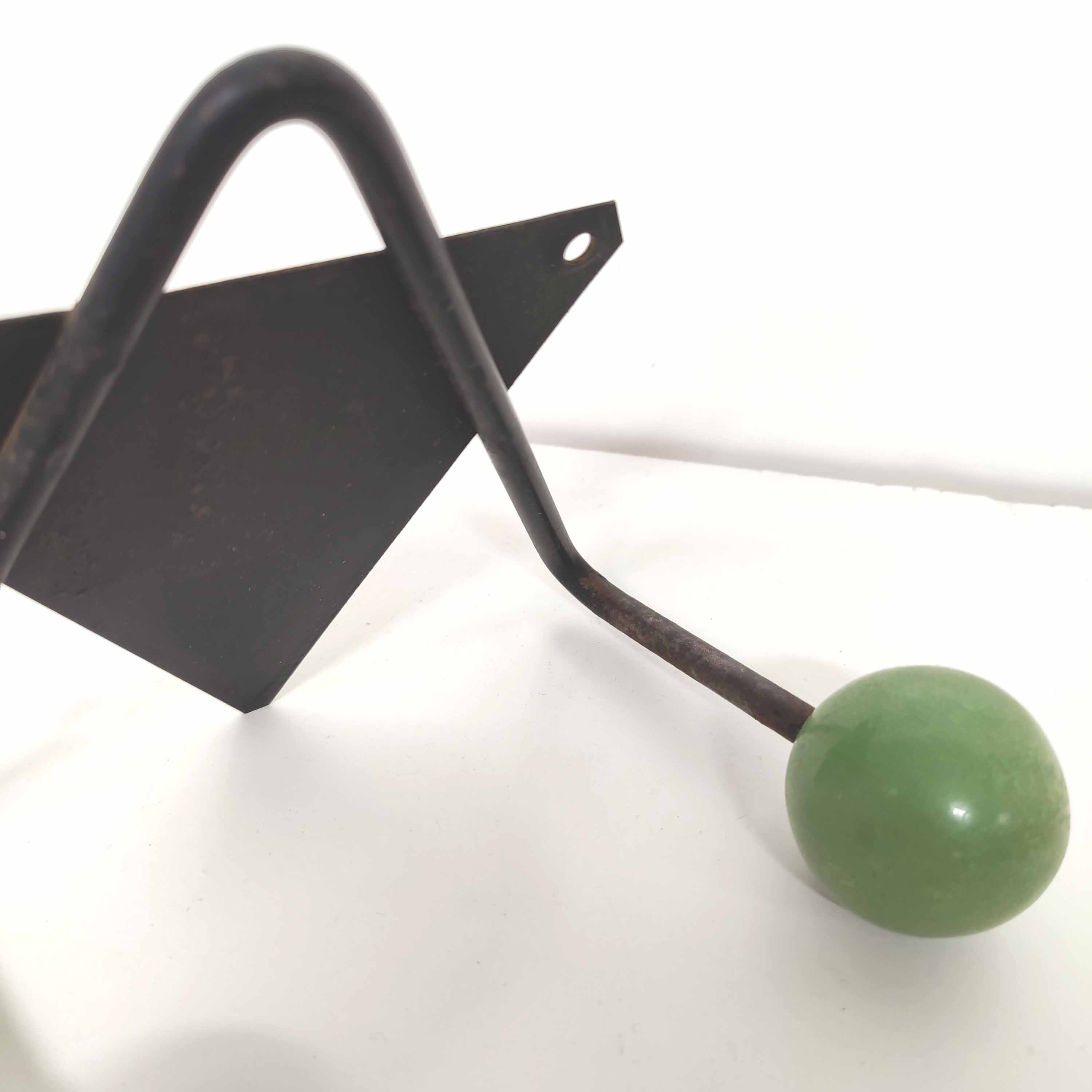 Coat rack V hooks balls green wood
