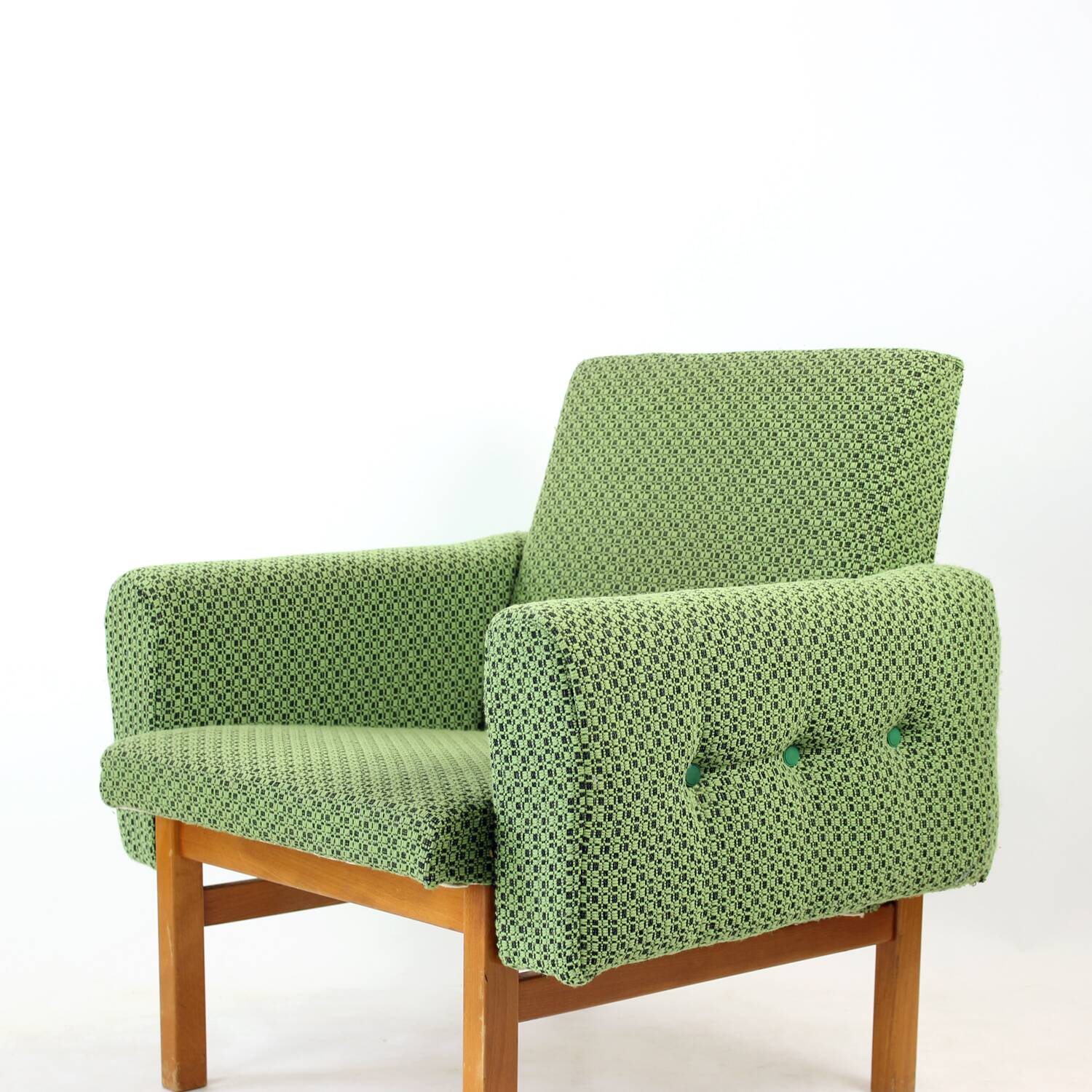 Midcentury Armchair In Fabric & Beech, Czechoslovakia 1960s