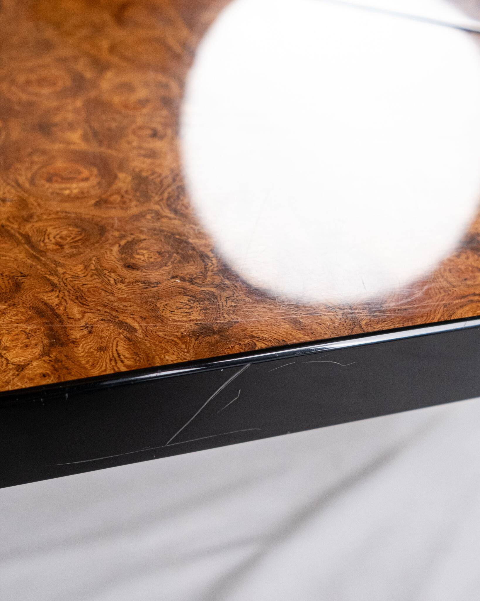 Table basse bar en loupe d'orme, Paul Michel pour Roche Bobois, 1980s