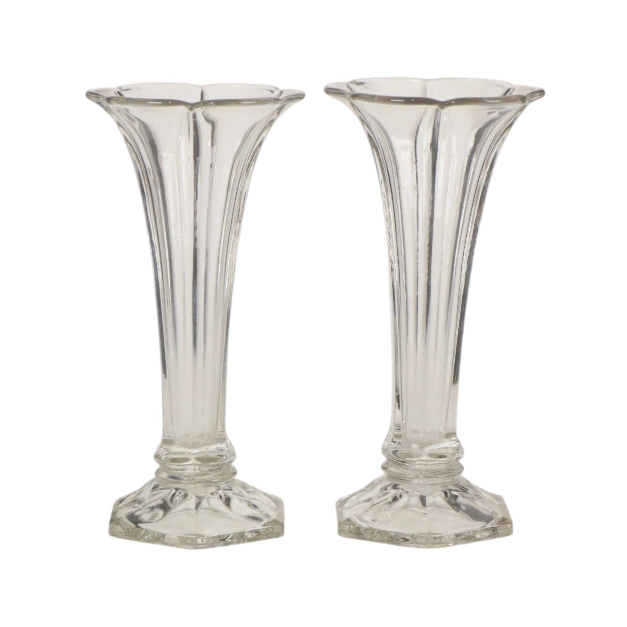 Pair of Clear Val Saint Lambert Luxval 'Americain' Vases, 23 cm