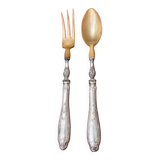 Salad cutlery in silver filled and horn early twentieth century