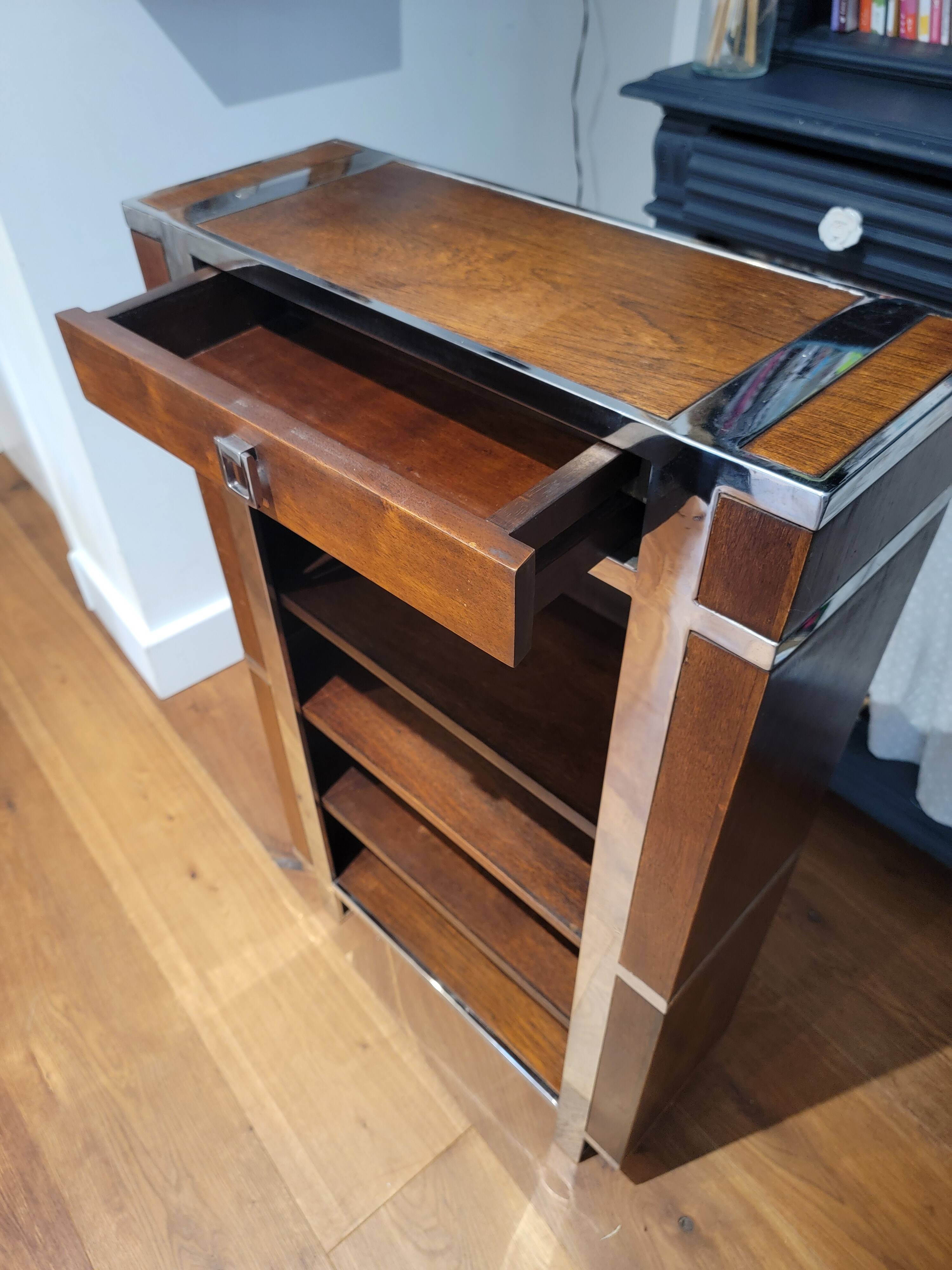 Art Deco style shelf in wood and stainless steel