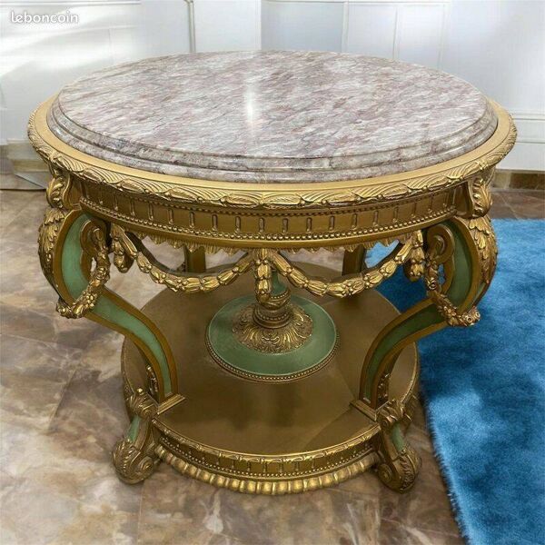 Table Ronde en Hêtre Doré et Marbre Gris style Louis XV