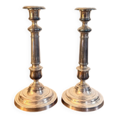 Paire Bougeoirs Balustres Métal Argenté Style Louis XV XIXe Flambeaux