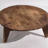 Table basse ronde ancienne en bois massif (c.1920)