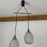 Suspension globes 2 feux, verre et laiton, années 50