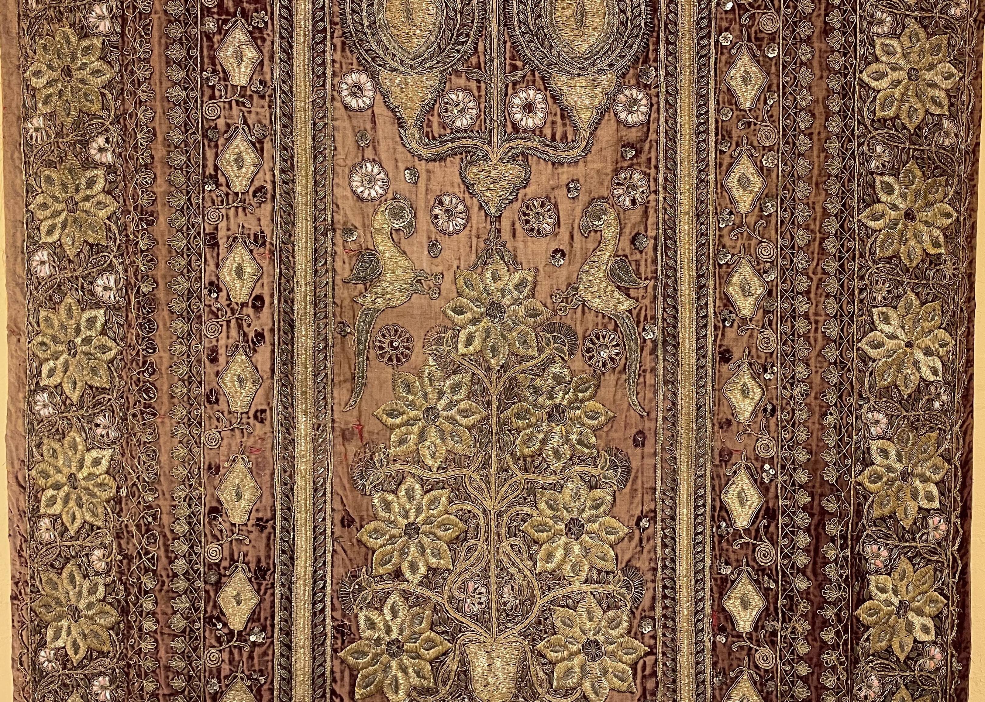 18th Century Indo-Portuguese Embroidery with Gold Thread on Velvet